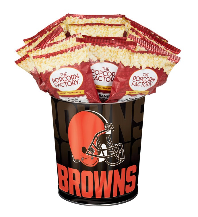 Cleveland Browns Popcorn Tin with 15 Bags of Popcorn